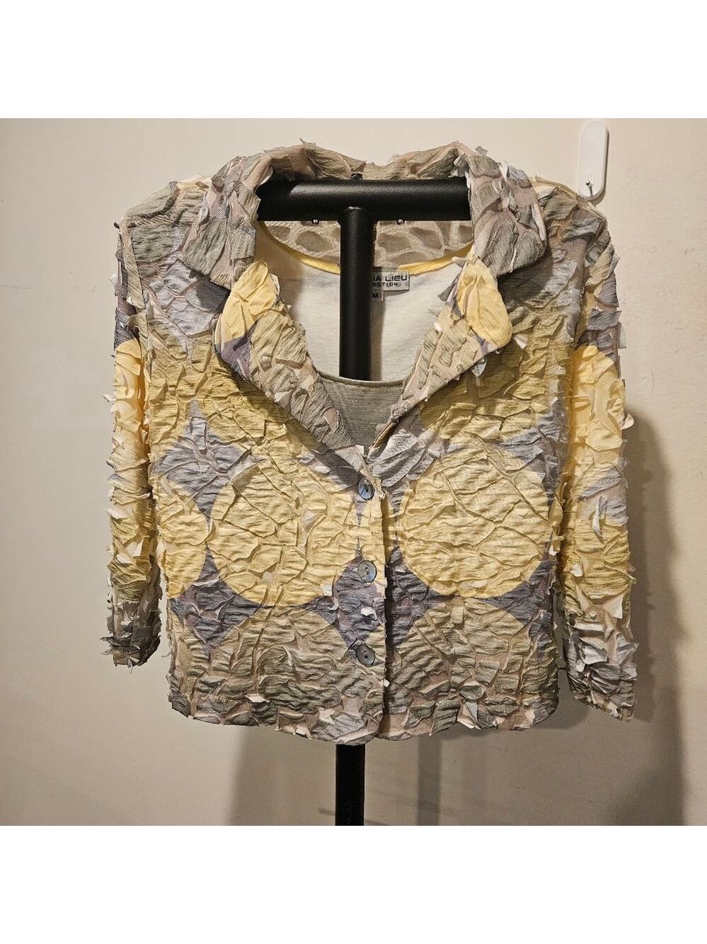 Women's Andria Lieu Vintage 2 Piece Jacket & Tank Size M Yellow, Green, Gray